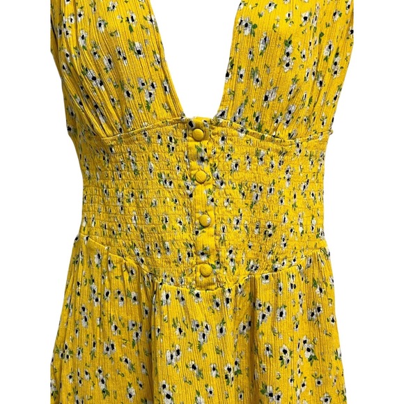 ASOS DESIGN Mini Dress Womens 8 Yellow Floral Deep V Smocked Sundress Ruffle - Picture 6 of 11